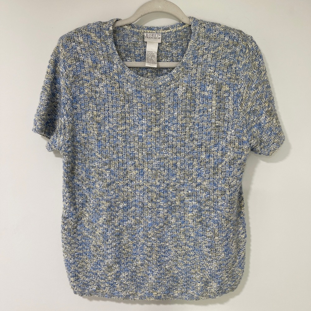 Koret Francisca Women Sweater Short Sleeve Ramie Cotton Knit Blue Marl S